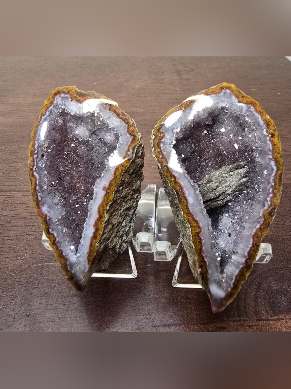 Natural Purple Amethyst Geode Pair - Decorative Home Accent